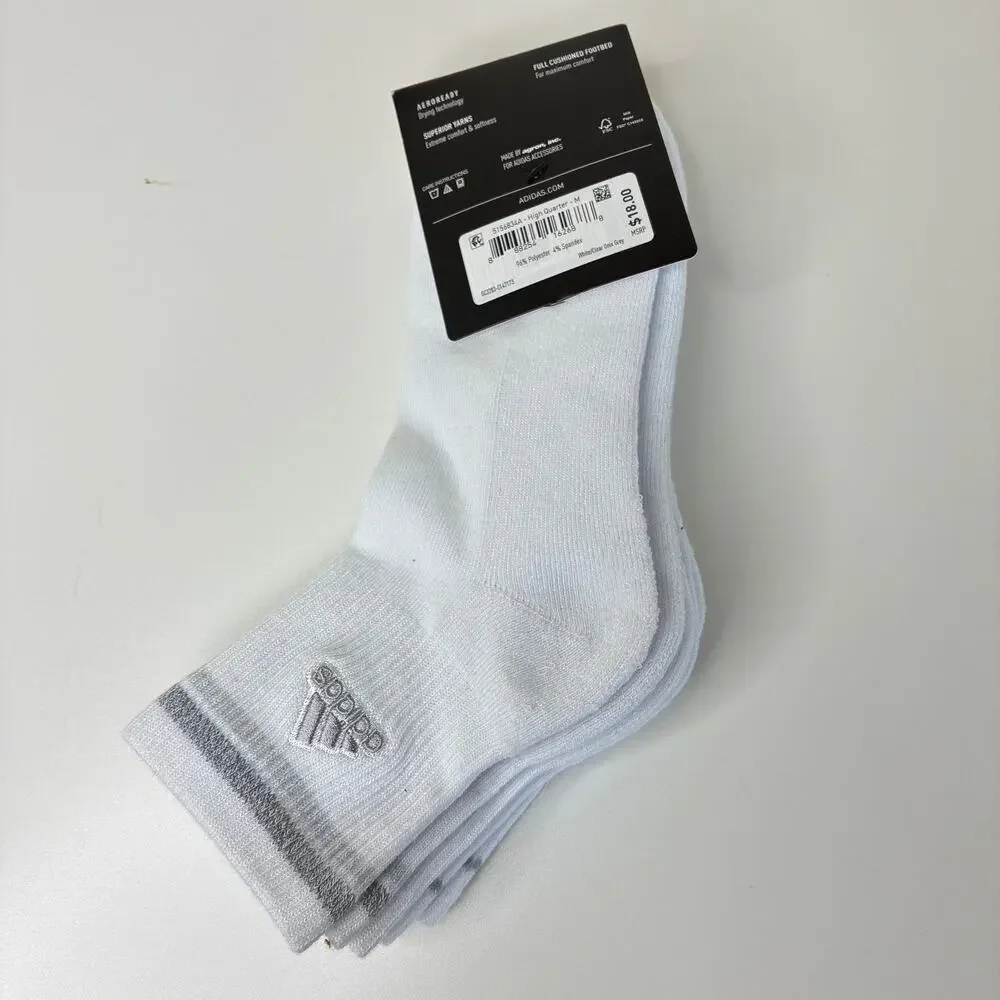 Adidas 3-Pairs White Cushioned AeroReady High Quarter Socks NWT Womens Sz 5-10